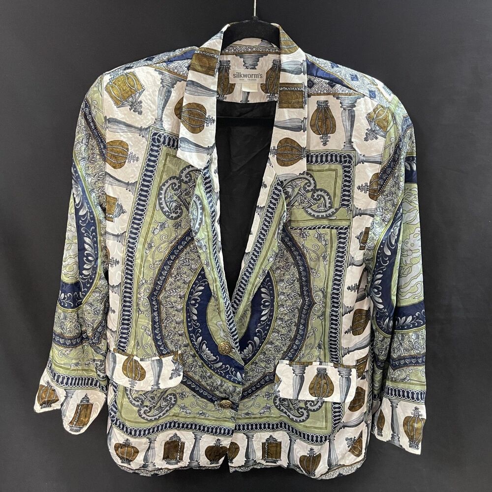 Silkworms Silk Blazer Chinese Inspired Dragon Roundel Print No Tag